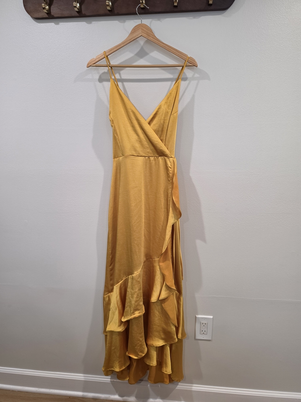 Nine West Mustard Yellow Ruffle High-Low Slip Dress